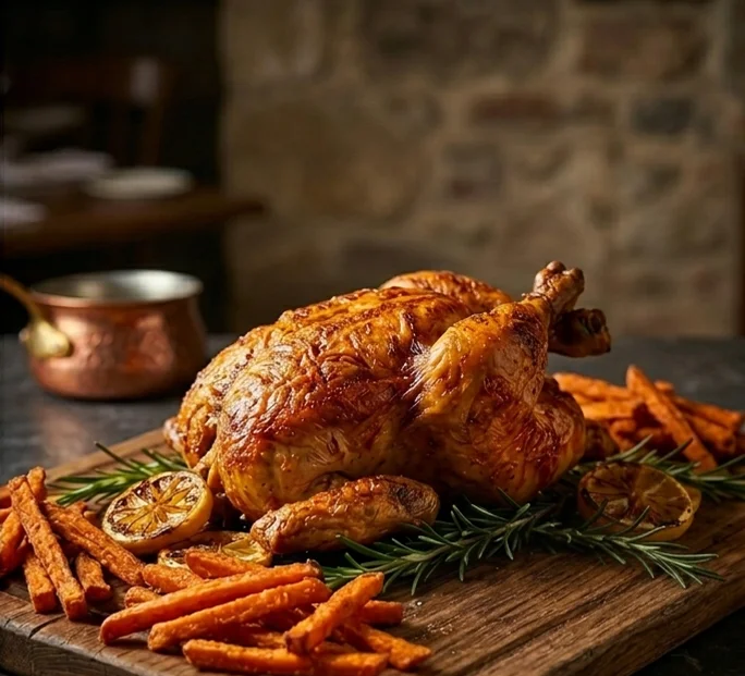 Pollo asado con batata dulce